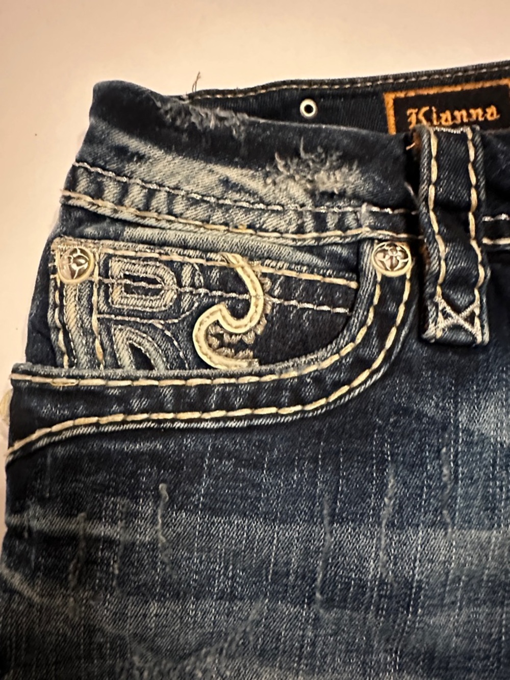 Rock Revival Distressed Dark Blue Denim Jean Shorts - Picture 3 of 7